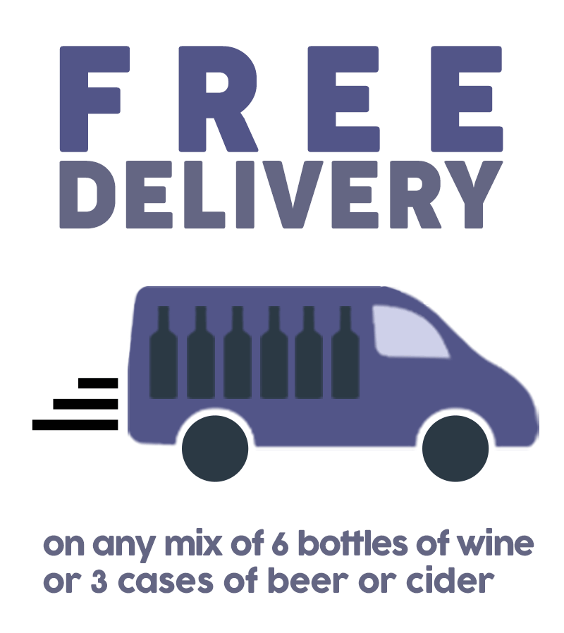 free delivery on any mix of six bottles of wine or three bottles of beer. Click here for more details